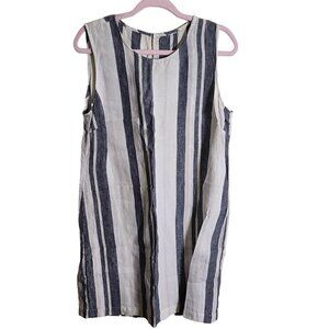 Artisan NY Blue White Striped Linen Shift Dress Size M